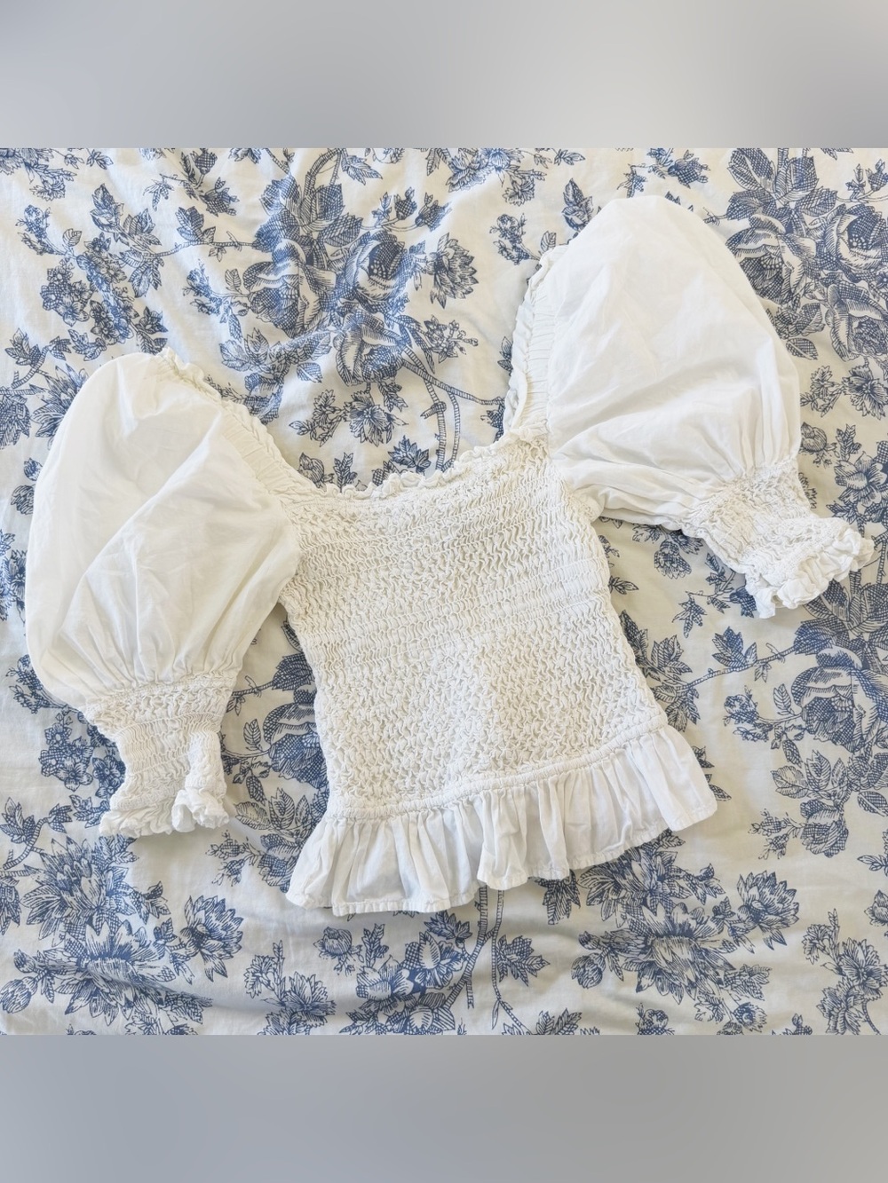 Sea New York Shirt Womens Small White Cotton Smocked Puff Sleeve Prairie Boho